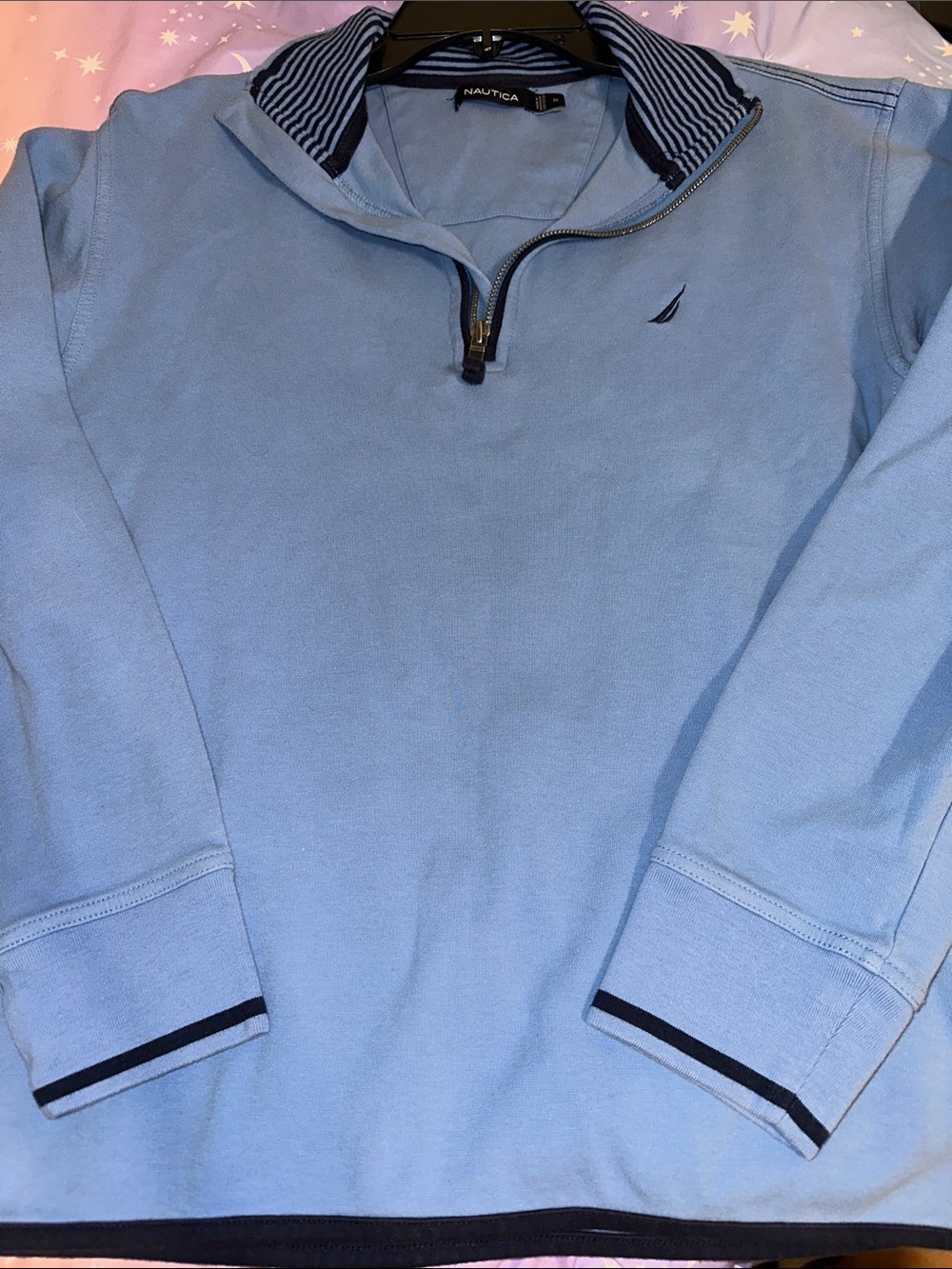 Nautica Light Blue Quarter-Zip Sweater with Navy Trim